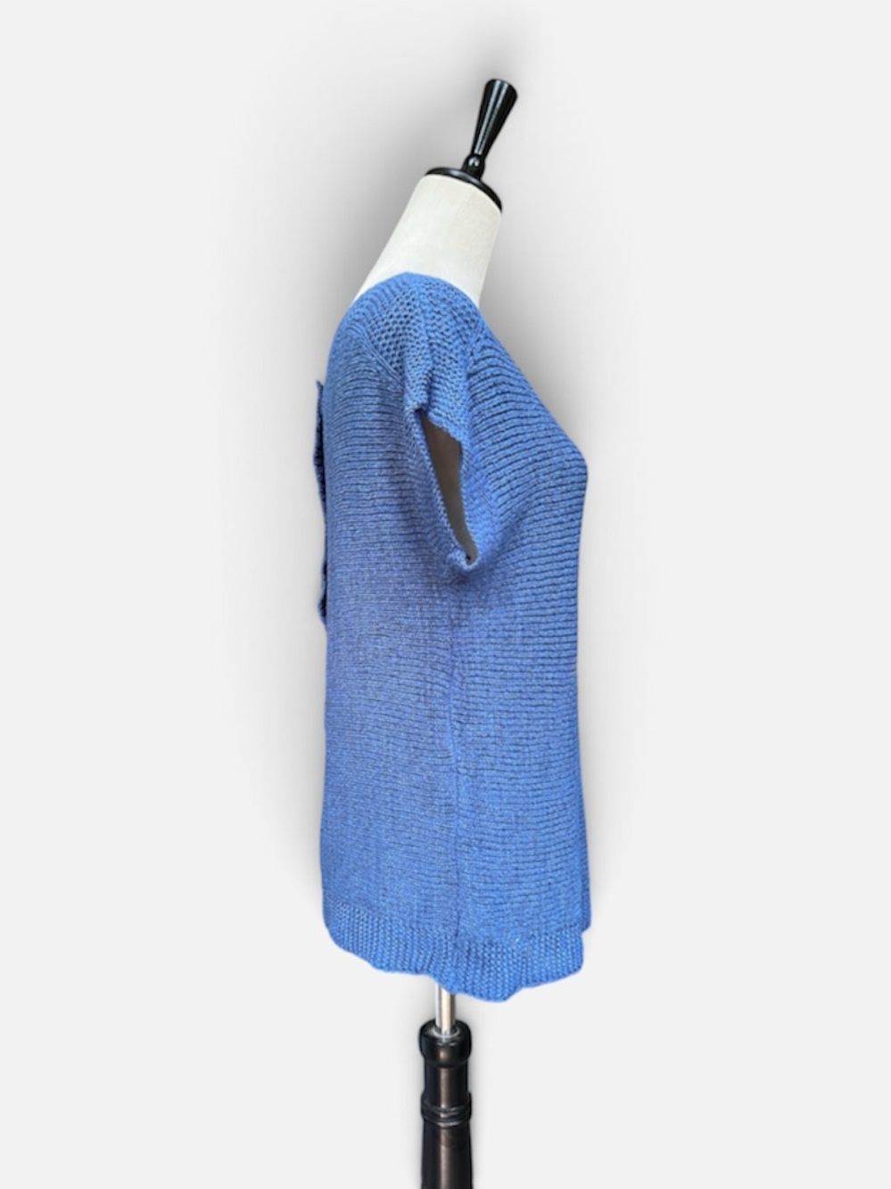Cable & Gauge Button-Back Knit Cap Sleeve Sweater in Blue Sz Medium - Picture 4 of 12